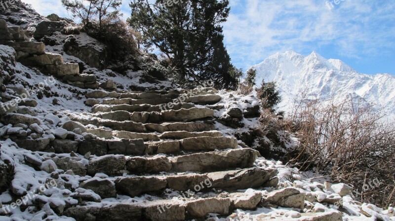 Stairs Stone Snow Trek Outdoor