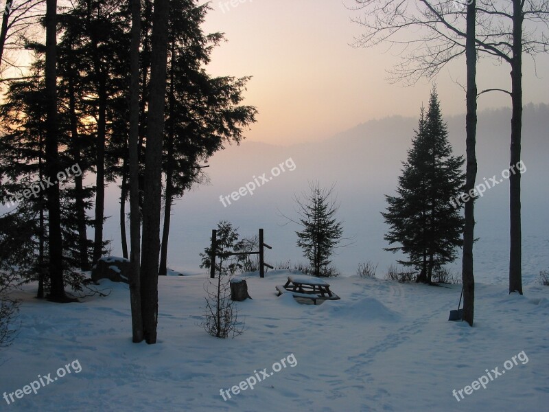 Morning Lake Winter Cold Water