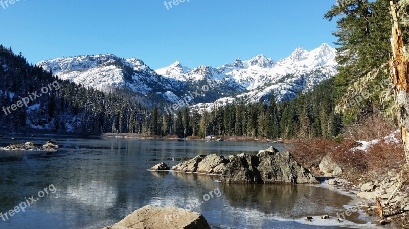 Snow Mountains Lake Ice Nature Landscape