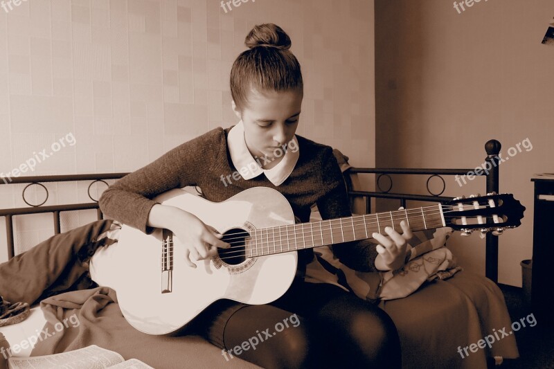 Girl Guitar Strings Music Hands