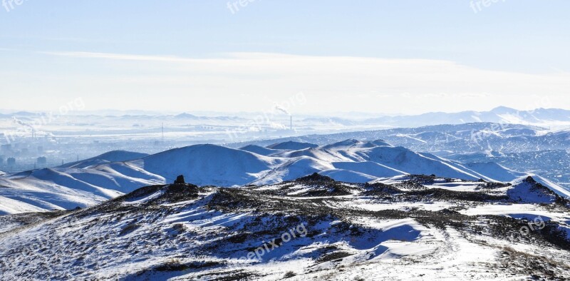 Mountain Snow Winter Beyond Smoke