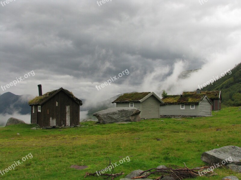 Norway Mountain Hut Hut Fog Landscape