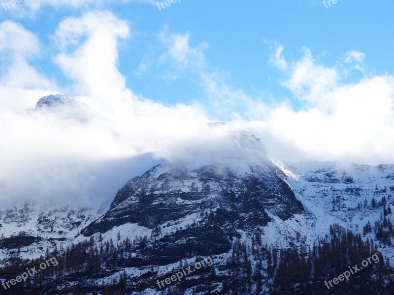 Mountain Peak Summit Sky Clouds