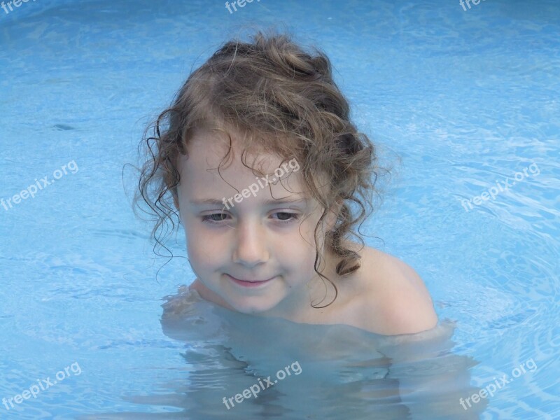 Child Girl Curls Swim Water