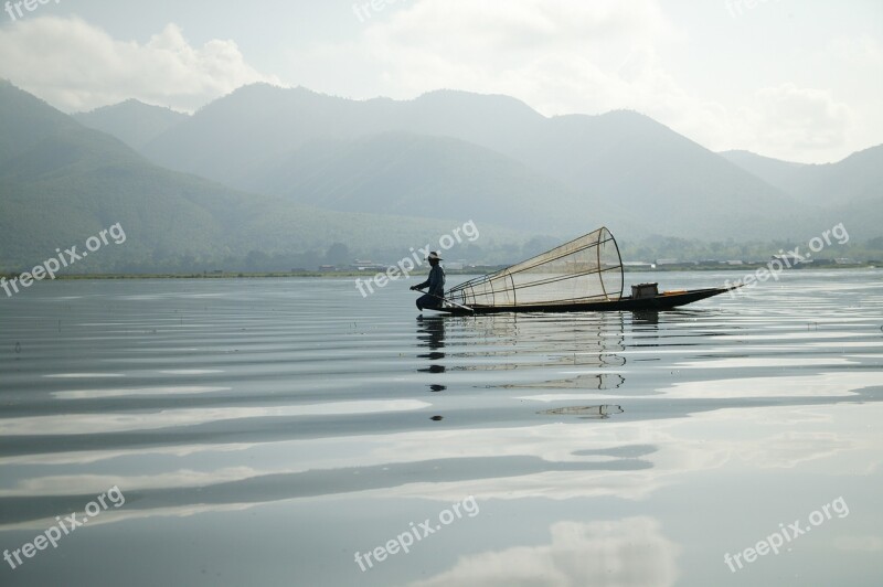 Myanmar Burma Fisherman Lake Inle Free Photos