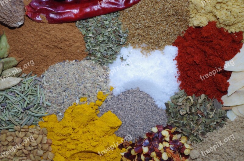 Colorful Spices Salt Paprika Turmeric Cayenne Pepper