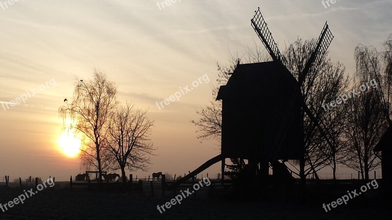 Lower Saxony Windmill Horses Idyllic Free Photos