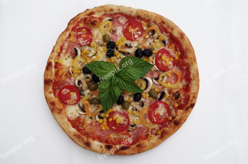 Pizza Basil Olives Meal Free Photos