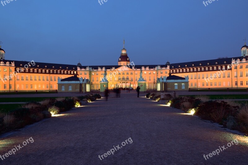 Castle Blue Hour Karlsruhe Abendstimmung Castle Illuminations