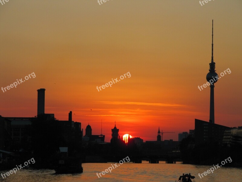 Berlin Oberbaumbrücke Tv Tower Sunset Abendstimmung