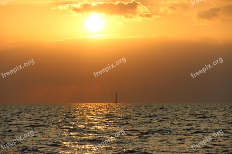 Sunset Sail Sea Ship Evening Sky