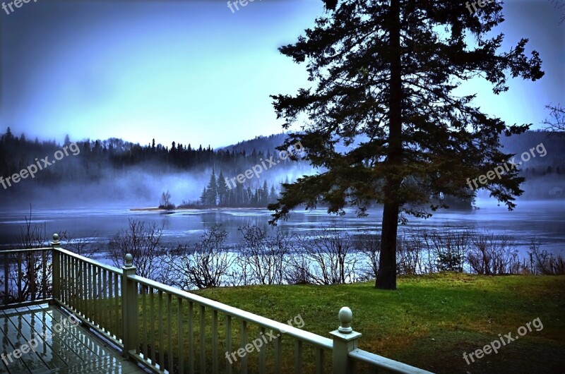 Landscape Lake Nature Trees Rain