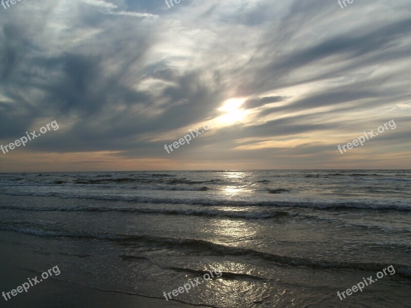 Sunset The North Sea Sea Evening Stormy