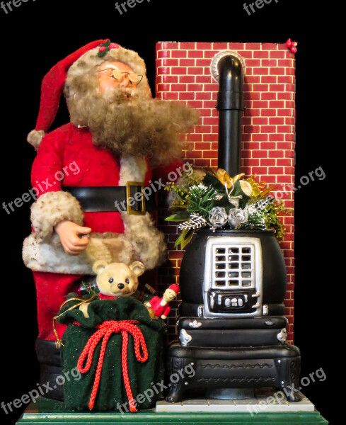 Santa Claus Fireplace Isolated Gifts Christmas