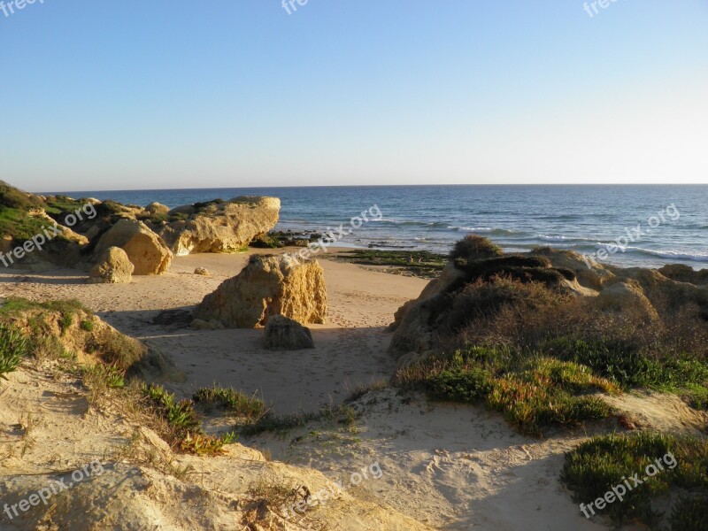 Beach Rocks Portugal Deserted Algarve