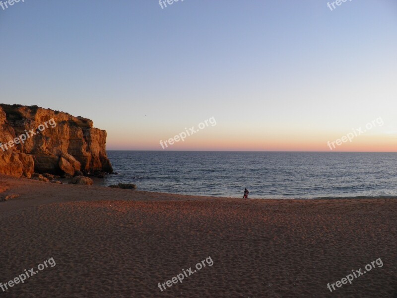 Beach Algarve Deserted Sunset Albufeira