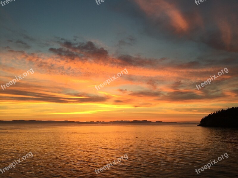 Sunset Washington San Juan Islands America Travel