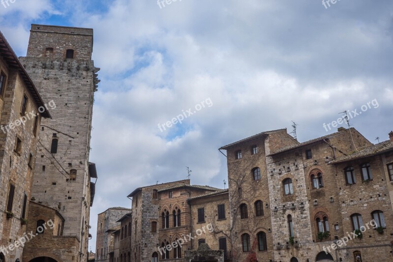 San Gimignano Italy Tuscany Tower Architecture Ancient