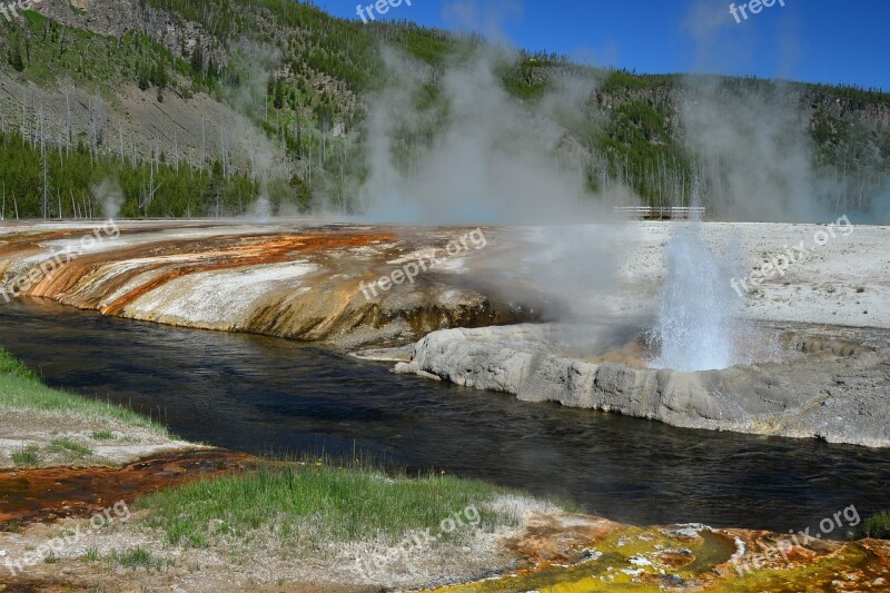 Geyser Yellowstone Colorful Steam Black Sand Basin