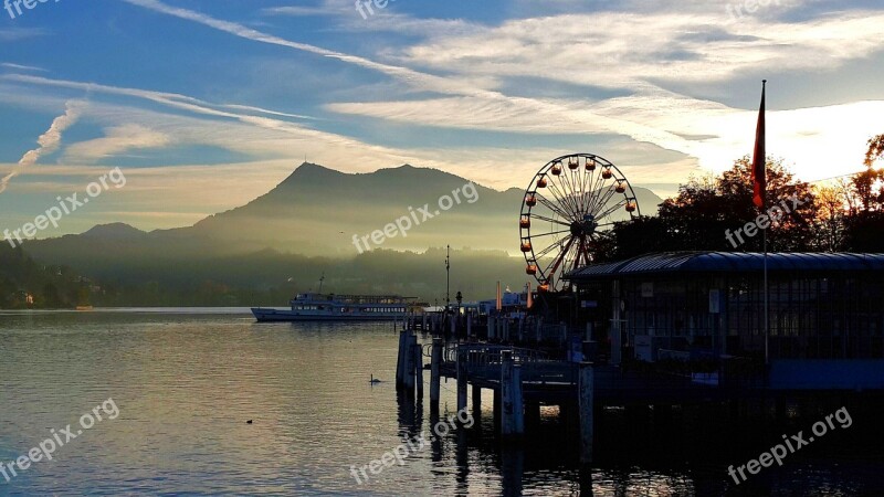 Peaceful Sunset Lake Lucerne Water Wheel Of Fortune