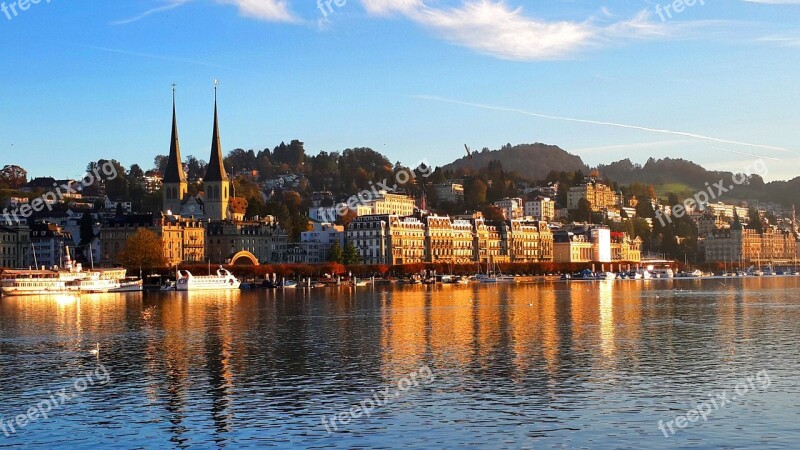 Lake Lucerne Reflection Sunset Water Free Photos