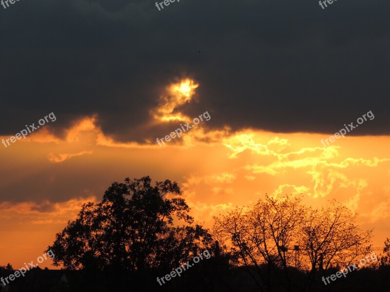 Sunset Evening Dark Clouds Evening Red Orange