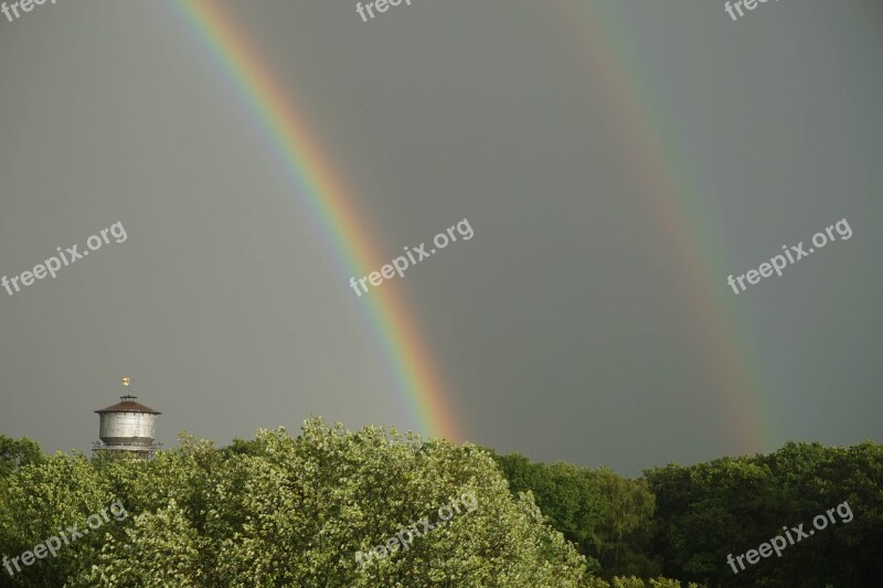 Water Tower Rainbow Double Rainbow Free Photos