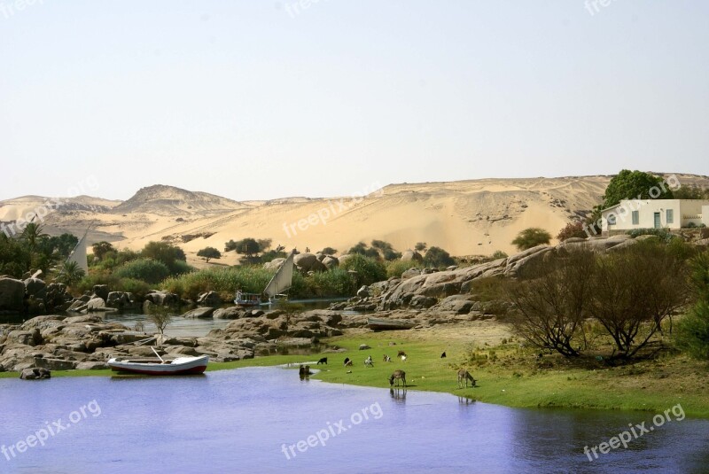 River Nile Egypt Aswan Desert