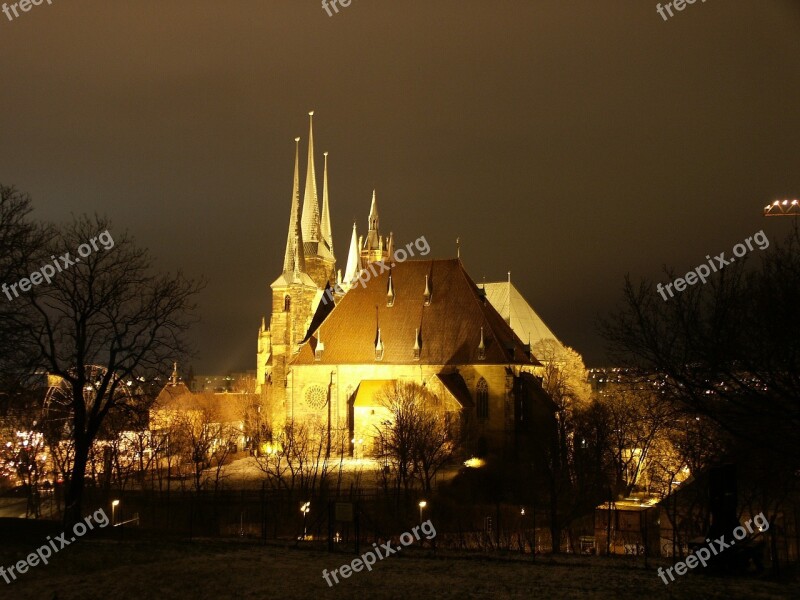 Erfurt Dom Architecture Church Illuminated