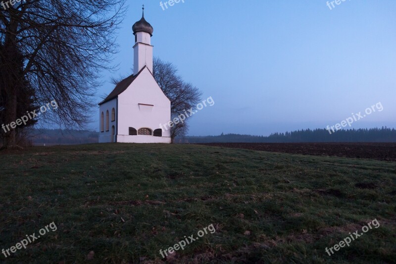 Chapel Tree Arable Abendstimmung Landscape