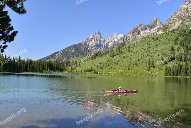 Lake Canoe Kayak Landscape Mountains