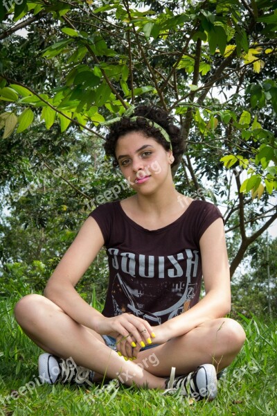 Teenager Nature Sitting Girl Outdoors