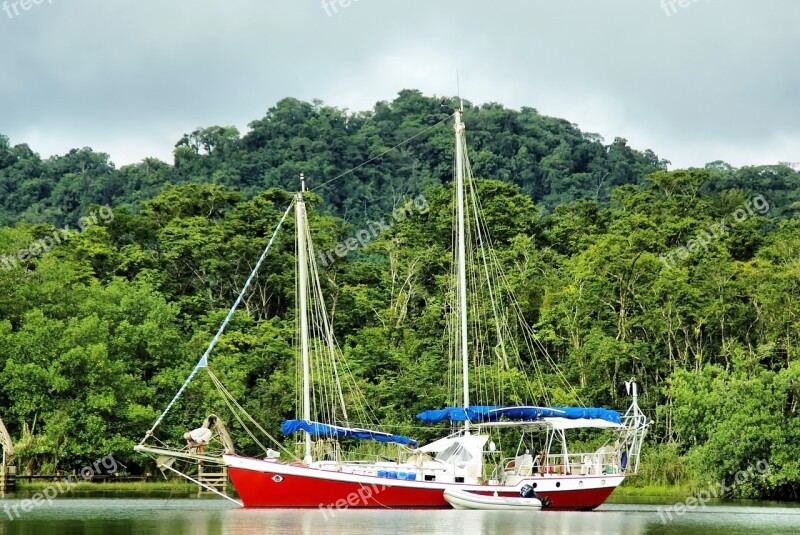 Guatemala Lake Ship Red Sail Free Photos