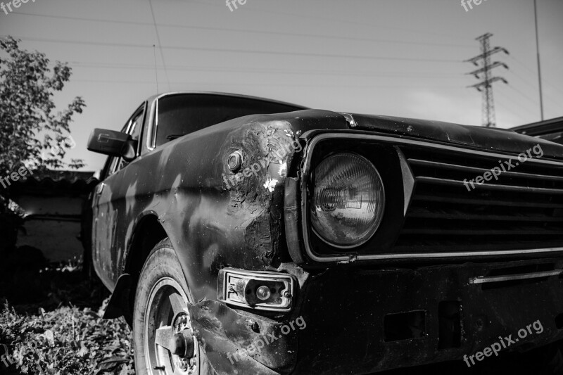 Headlight Car Black And White Lada Old