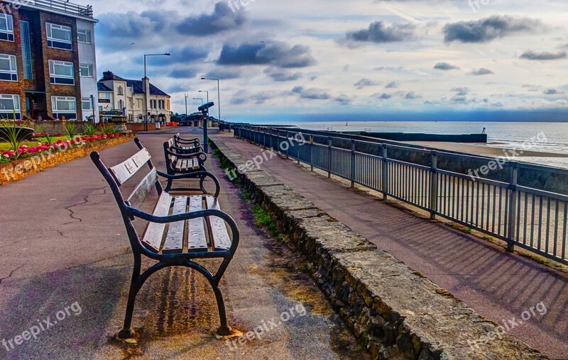 Bench Coast Sea Sky Beach