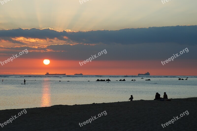 Sunset Hawaii Sun Silhouette Beach Sunset