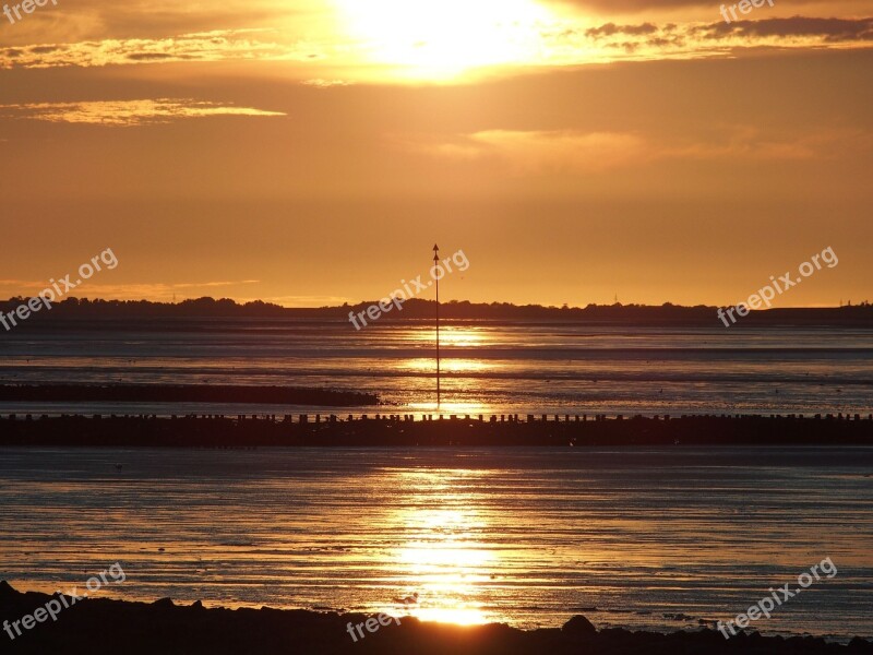 Sun Watts North Sea Wadden Sea Sunset