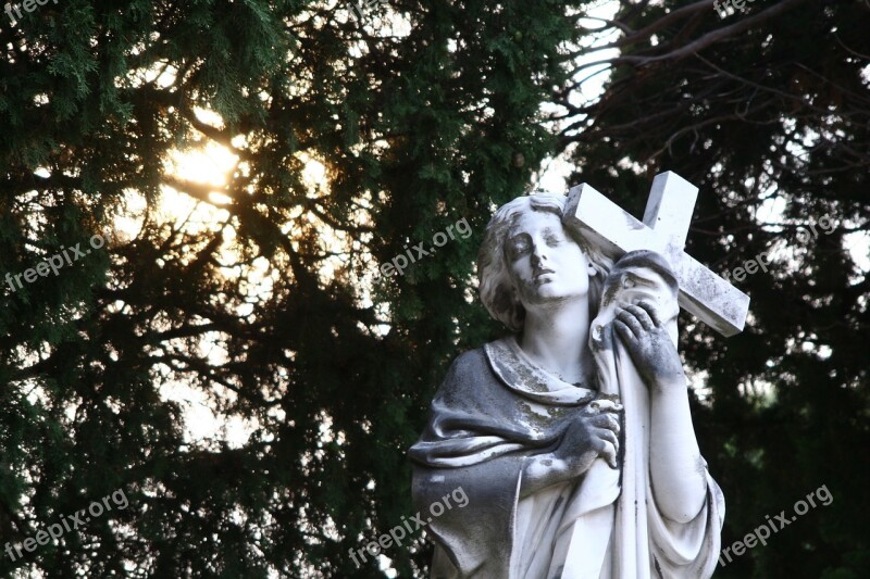 Statue Graveyard Stone Cemetery Catholic