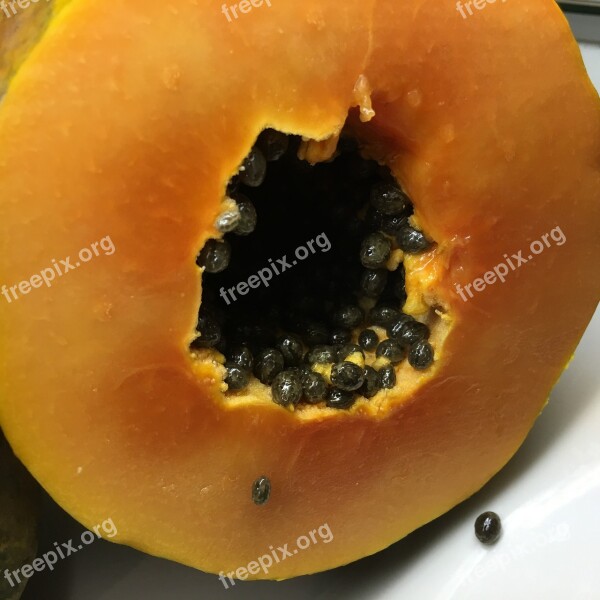 Sliced Papaya Seeds Tropical Fruit