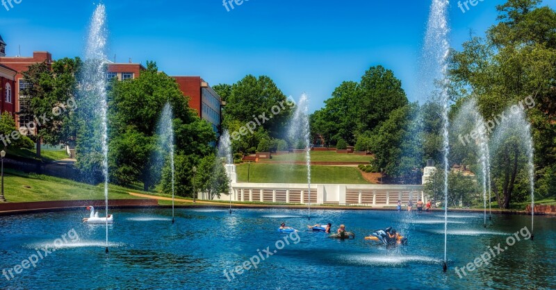 Clemson University Pond Fountain Students Swimming Frolic