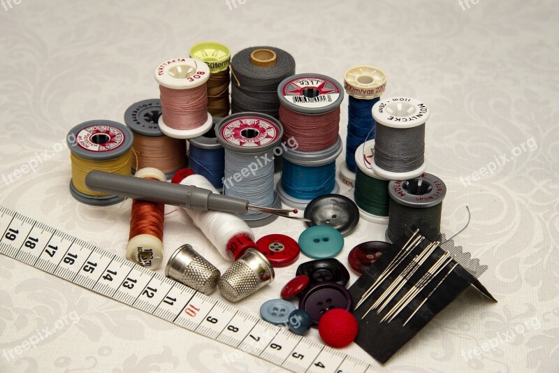 Thread Needle Buttons Crafts Sewing Needles