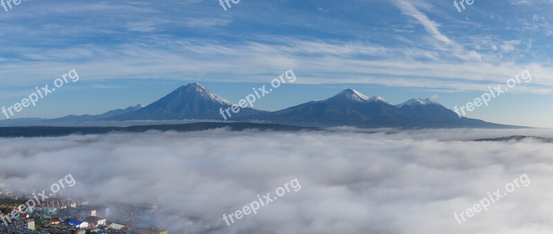 Volcanoes Mountains Fog Kamchatka Cloud