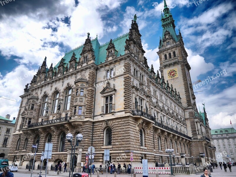 Hamburg Town Hall Sky Hdr Germany