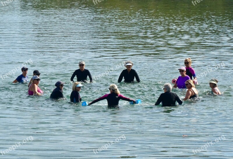 Swimmers Exercise Elderly Group Free Photos