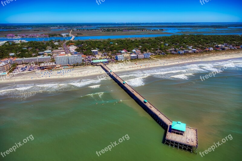 Folly Pier Charleston South Carolina America Aerial View