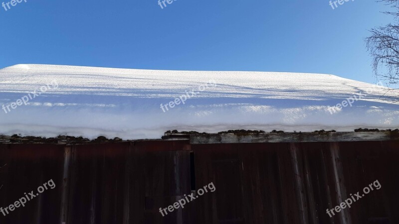 Snow Blue Sky Nature Barn Roof