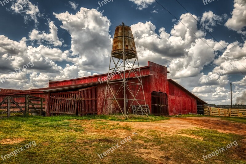 Georgia America Farm Red Barn Water Tower