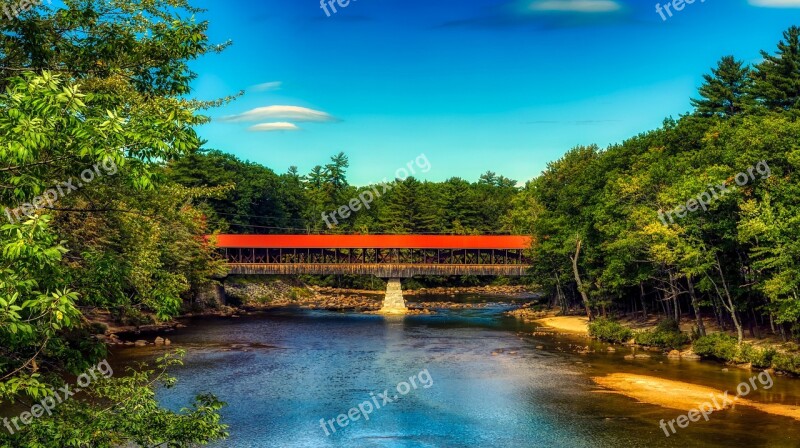 Saco River Covered Bridge New Hampshire America Panorama