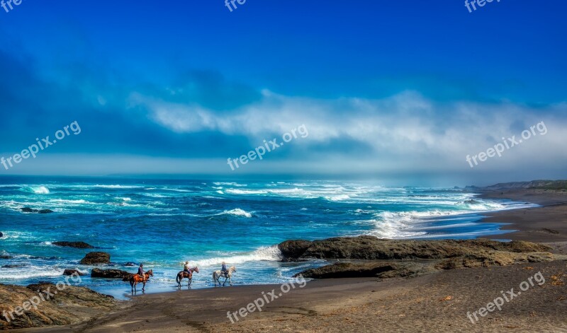 California Pacific Ocean Sea Horseback Riders