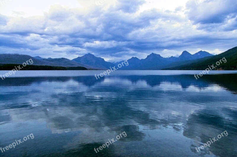 Dark Sky Over Lake Mcdonald Glacier National Park Montana Landscape Scenic